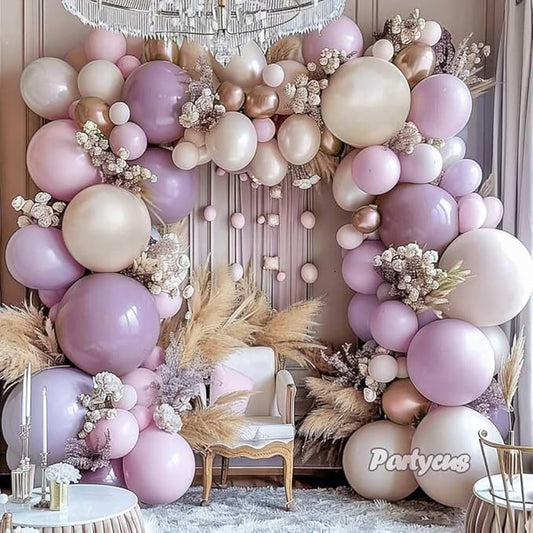 Dusty Purple Pink Balloon Arch Kit, Double Stuffed Lavender White Sand Pearl Balloon Garland with Pastel Pink Lilac Blush Gold Latex for Baby Shower Birthday Wedding Fall Party Decoration