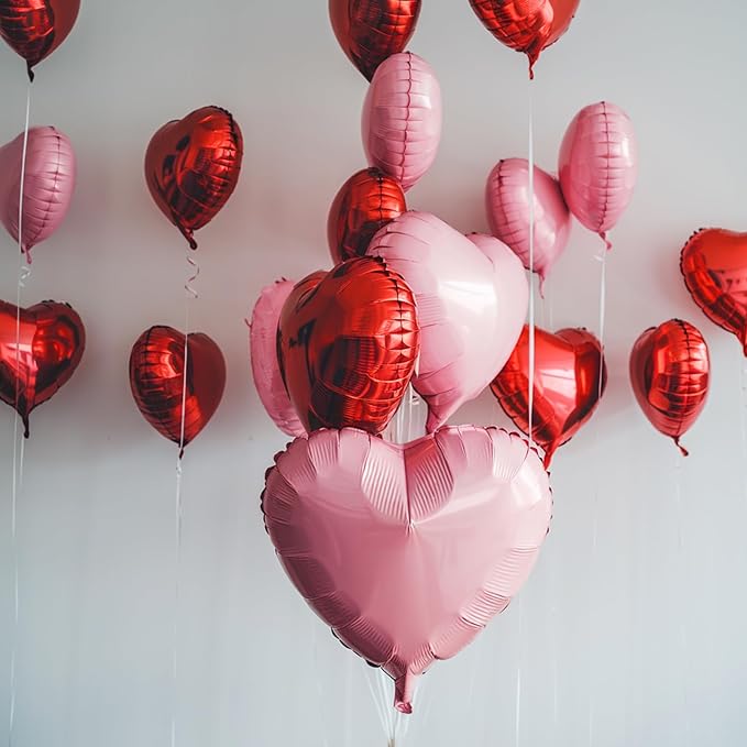 Pink Red Heart Balloons, 19PCS Light Pink and Red Heart Shape Balloon, 18Inch with 10Inch Pink Helium Foil Love Balloon for Birthday Bridal Engagement Wedding Valentine Party Decorations