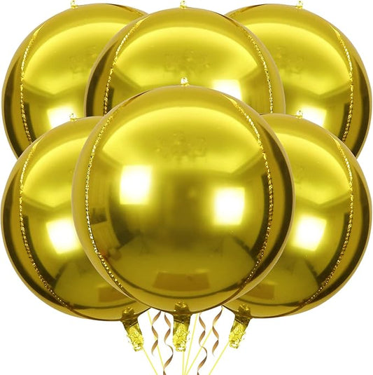 6 Pack Gold Balloons 22 Inch 4D Big Round Foil Balloons Gold Metallic Balloons for Wedding Birthday Bridal Shower Baby Shower Decorations Party Supplies
