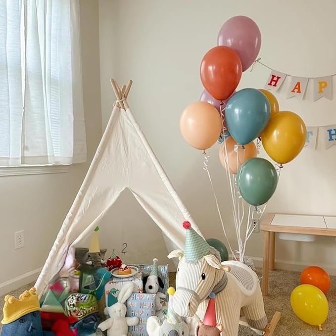 Boho Rainbow Balloons, 60Pcs Dusty Blue Blush Pink Balloons, 12 Inch Retro Mustard Yellow Slate Blue Balloon Assorted Colorful Balloon for Here Comes the Son Baby Shower Boho Safari Groovy Birthday