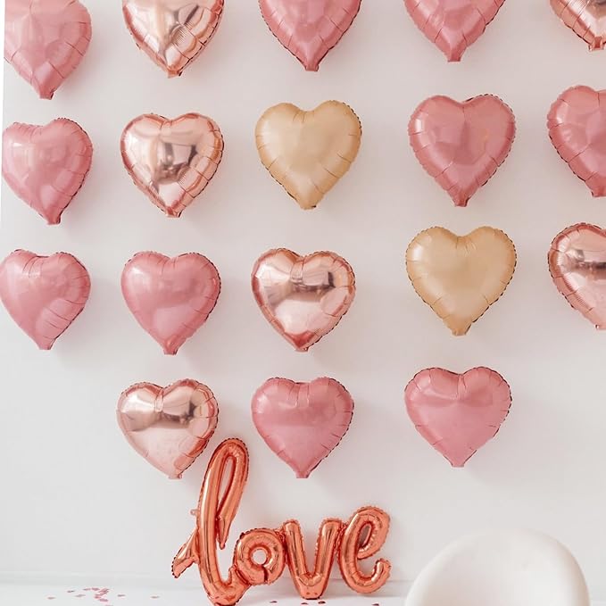 Rose Gold Pink Heart Balloons,12Pcs 18 Inch Pastel Pink Helium Foil Love Heart Shaped Balloons for Wedding Bridal Engagement Party Anniversary Birthday Baby Shower Valentines Day Decorations