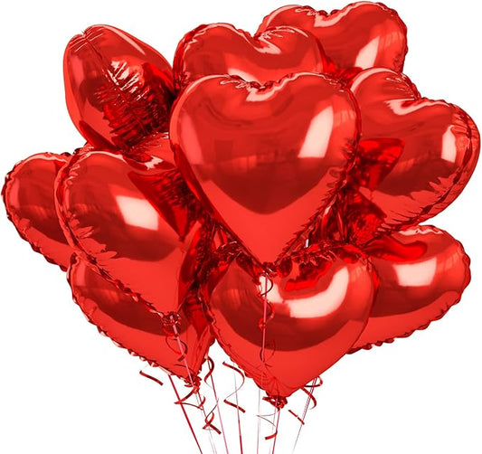 Biapian Foil Heart Balloons Red, 10PCS Red Heart Shape Balloons, Valentines Balloons 18inch Red Foil Balloons for Helium Valentine Decorations for Valentines Day, Wedding, Anniversary Decoration