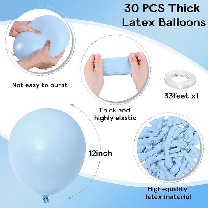 Pastel Blue Balloons, 12 Inch 30 Pcs Light Blue Balloon Baby Blue Latex Balloons Matte Macaron Powder Blue Helium Balloons for Gender Reveal Baby Shower Birthday Wedding Party Decorations