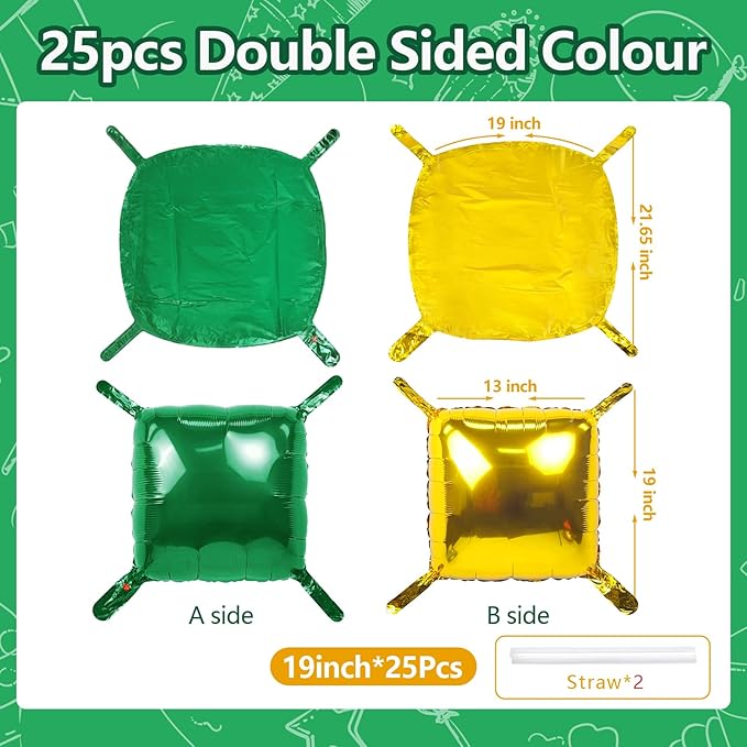 NISOCY 25PCS Christmas Balloons Green Gold Square Foil Balloon Wall Backdrop Double Sided Deep Green Gold Balloons Arch Kit for Birthday New Year Graduation St. Patrick's Day Party Decorations