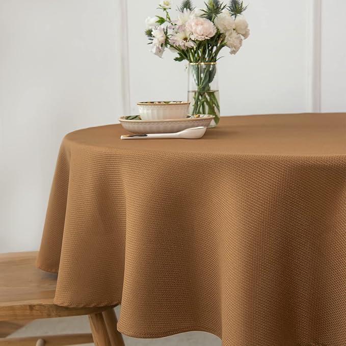 maxmill Fall Tablecloth Stain Resistant Waterproof Wrinkle Resistant Spillproof Washable Soft Textured Table Cloth for Dining Room Harvest Thanksgiving Parties, Round 70 Inch, Amber Bronze