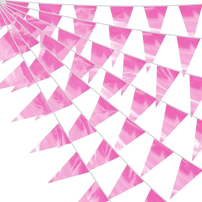 65FT Pink Glitter Triangle Pennant Banner Flag Metallic Bunting Fabric Garland for Christmas Graduation Wedding Engagement Anniversary Bachelorette Birthday Bridal Shower Valentine's Party Supplies
