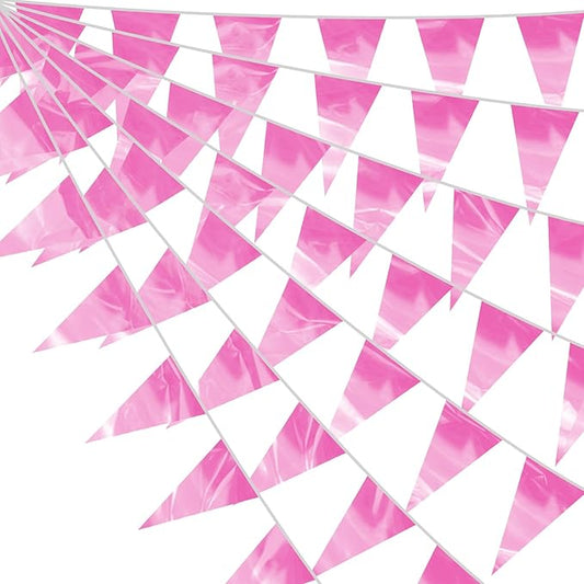 65FT Pink Glitter Triangle Pennant Banner Flag Metallic Bunting Fabric Garland for Christmas Graduation Wedding Engagement Anniversary Bachelorette Birthday Bridal Shower Valentine's Party Supplies