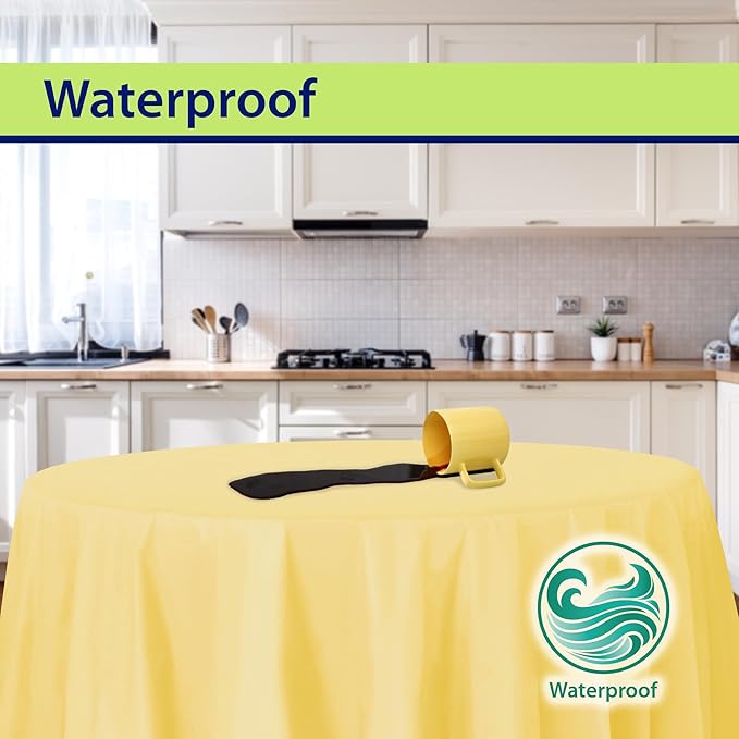 Party Dimensions Yellow Disposable Plastic Tablecloth for Round Tables (12 Pack) 84 inches Table Cloths for Parties, Events & Weddings, Indoors & Outdoors, Plastic Table Cover