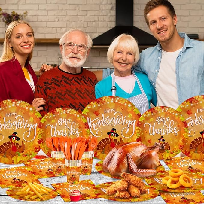 140Pcs, Thanksgiving Day Party Supplies Plates and Napkins Happy Thanksgiving Decorations Tableware Set Fall Birthday Decorations Give Thanks Turkey Paper Plates, Serve for 20