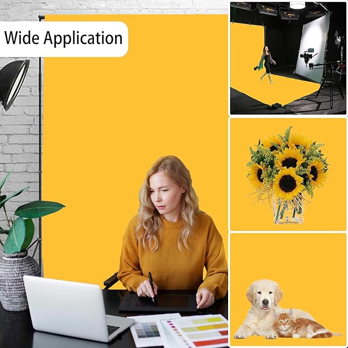 Yellow Photo Backdrop, Photo Booth Portrait Photography Backdrops, Studio Yellow Backdrop for Photoshoot Streaming Video Shooting 6x9ft