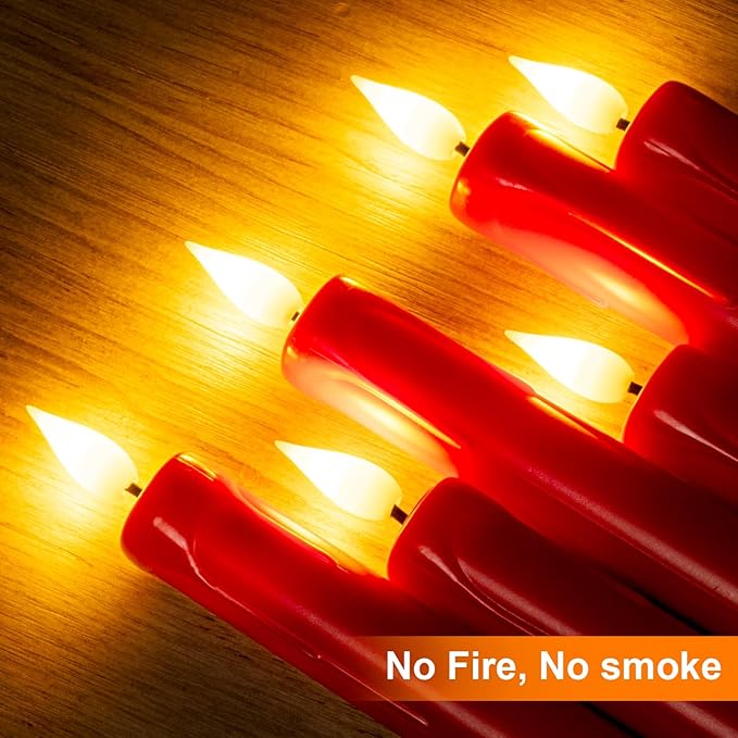 Homemory 6 Pcs Flameless Taper Candles with Remote Timer Dimmer, Red Battery Operated Candlesticks Flickering, Plastic Led Taper Candles Realistic, 9.6 Inches for Party Holiday Celebrations Christmas