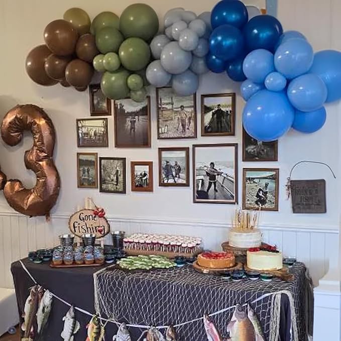 Blue Green Balloons 60 Pcs 12 Inch Sage Green Blue Brown Balloons Neutral Boho Avocado Green Pearl Dark Navy Blue Khaki Brown Grey Balloon for Boys Bear Jungle Baby Shower Birthday Party Decorations
