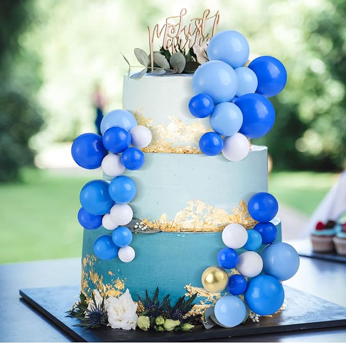 108 Pcs Balls Cake Topper DIY Cupcake Insert Foam Balloons for Cake Baking Wedding Anniversary Birthday Decoration(Assorted Blue, White, Gold,Multi Sizes)