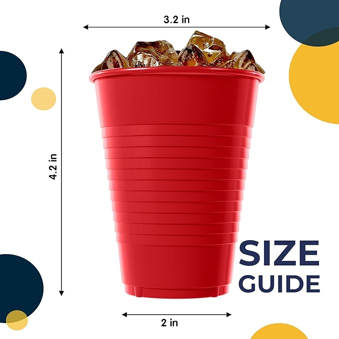Exquisite Party Solids 12 Oz Red Plastic Cups For Party Supplies 50 Pack | Red Disposable Cups Plastic | Disposable Drinkware For Parties, Events & Everyday