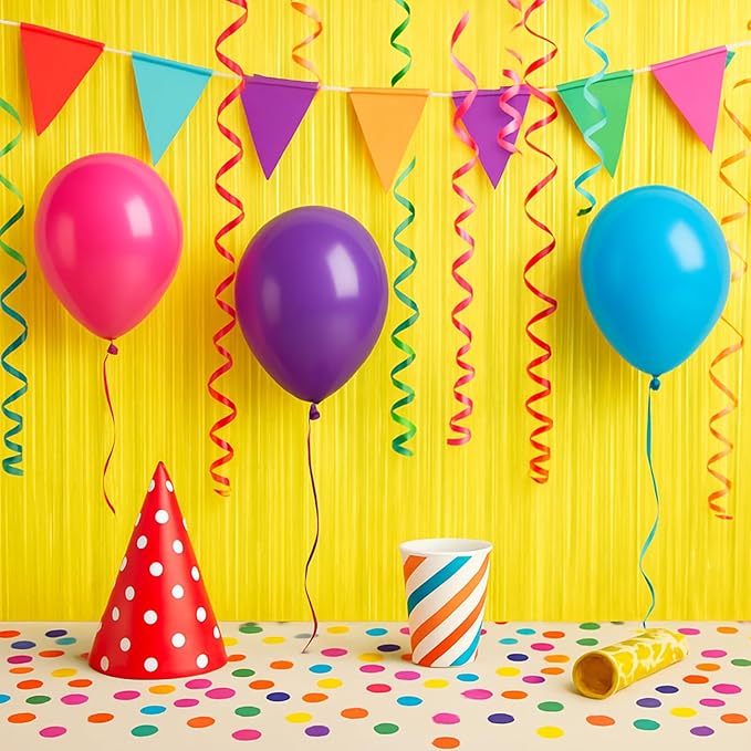 2 Pack Pastel Yellow Tinsel Foil Fringe Curtains, Yellow Party Decorations, Metallic Tinsel Party Streamers Backdrop for Birthday Baby Shower Graduation Gender Reveal Party Decorations