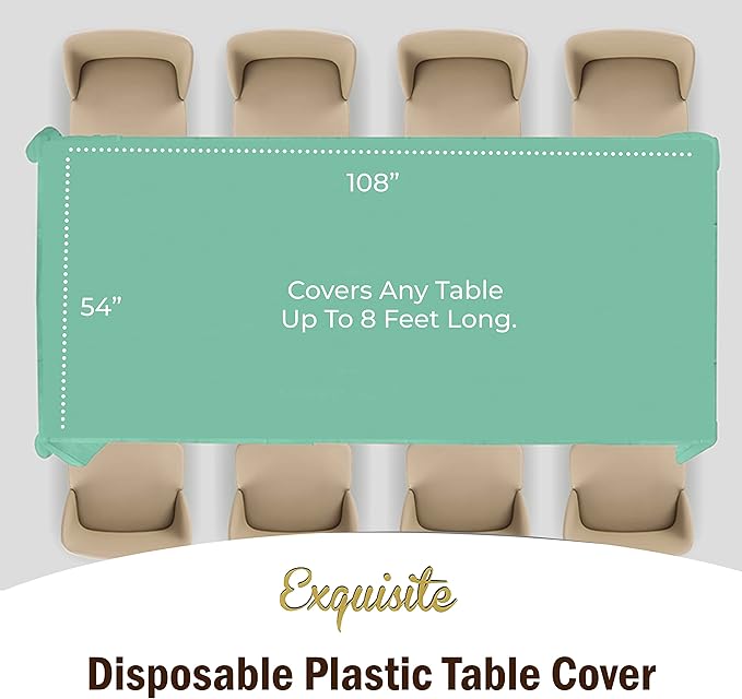 Party Solids 6-Pack Premium Plastic Tablecloth 54in. x 108in. Rectangle Plastic Table Cover - Mint