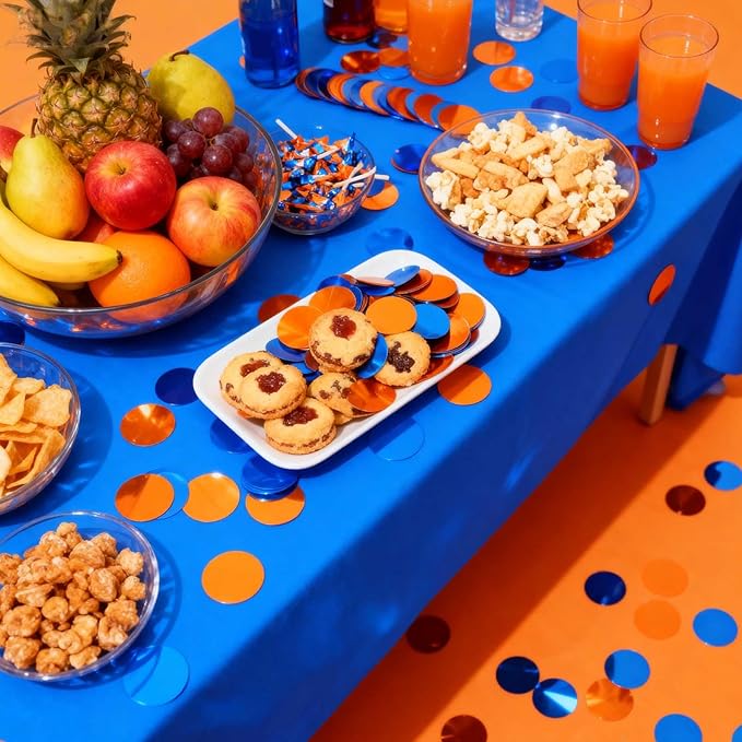 Orange and Blue Circular Foil Confetti Decorations: Party Table Metallic Confetti for Balloon Filling, Wedding, Graduation Party Decorations, 100g per Pack