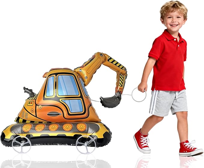 Walking Excavator Balloons, Self-Standing Large Excavator Foil Balloons for Construction Theme Party Decoration(Number 1)