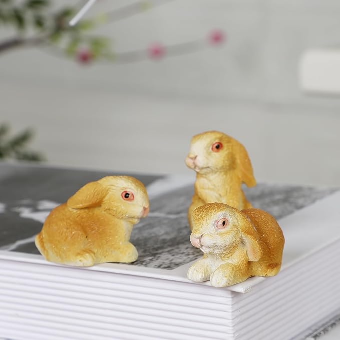 DR.DUDU 24 PCS Mini Bunnies Easter Decor - Mini Resin Animals Rabbits, Miniature Figurines Tiny Animals to Hide, Easter Egg Filler Stuffers DIY Crafts Fairy Gardens Table Decor (Brown)
