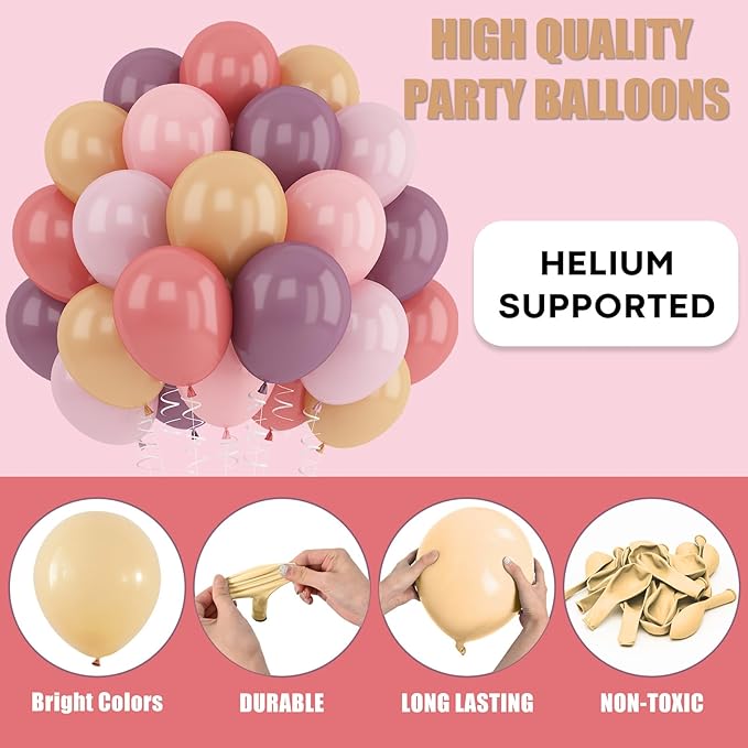Pink and Purple Balloons 12inch Dusty Purple Blush Pink Balloon for Neutral Birthday Party Decorations Pale Nude Apricot Latex Balloons for Arch Boho Bridal Wildflower Baby Shower