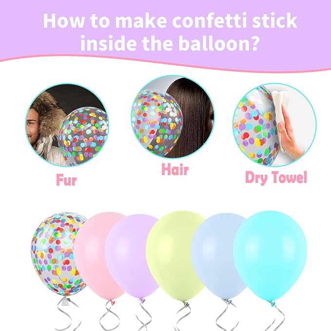 Pastel Balloons, Multicolor Macaron Balloons Colorful Latex Party Balloon, Baby Pink Blue Purple Yellow and Teal Rainbow Confetti Balloon for Kids Pastel Birthday Easter Party Baby Shower Wedding
