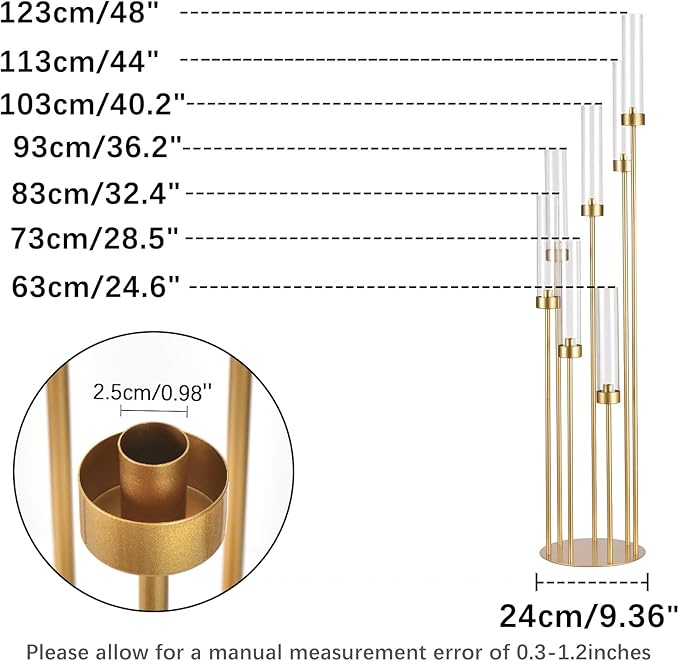 20Sets Floor Gold Candelabra Wedding Centerpieces for Tables,48" Tall Clear Candle Holders Taper Candlestick with Arcylic Lampshades for Birthday Christmas Party candelabros para centros de mesa