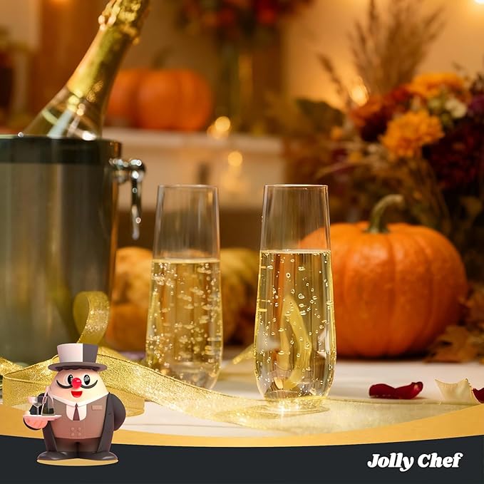 JOLLY CHEF 36 Pack Stemless Plastic Champagne Flutes 9 oz, Crystal Clear Stemless Plastic Toasting Glasses, Clear Disposable Unbreakable Drinkware Ideal for Wedding, Birthday, Party, Thanksgiving