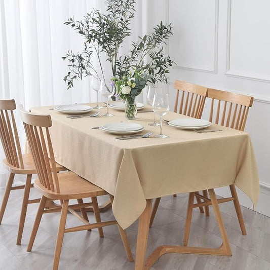 maxmill Textured Tablecloth Stain Resistant Waterproof and Wrinkle Resistant Washable Table Cloth, Fabric Table Cover for Dining Room and Outdoor Use, Rectangle 60 x 120 Inch, Beige