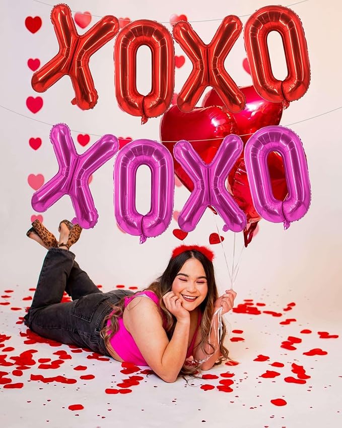 Red XOXO Balloons Pink XOXO Balloons Valentines Day Decorations for for Valentines Day Bridal Shower Wedding Romantic Special Night Party Supplies Decorations