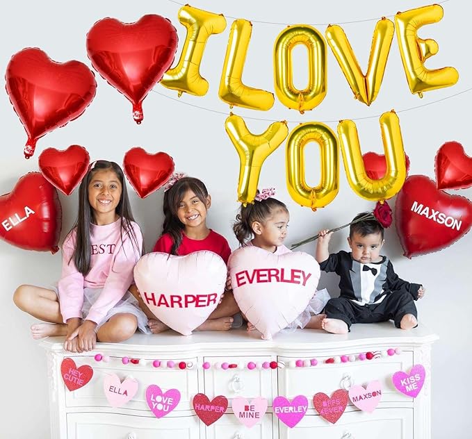Gold I Love You Balloons and Red Heart Balloons Valentines Decorations Love Heart Balloons for for Valentines Day Bridal Shower Wedding Romantic Special Night Party Supplies Decorations