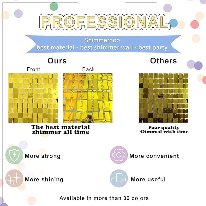 Light Gold Shimmer Wall Backdrop 48pcs Sequin Shimmer Backdrop Panels, Photo Backdrops for Birthday, Anniversary, Wedding, Party Decoration