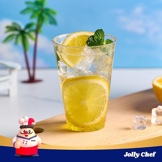 JOLLY CHEF 14 oz 200 Pack Gold Plastic Cups, Gold Glitter Heavy-Duty Disposable Cups Party Cups Tumblers, Ideal for Thanksgiving Wedding & Party