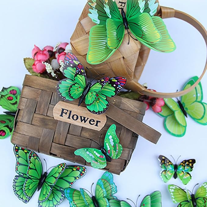 Butterfly Wall Decor 24/48 PCS, 3D Butterflies Stickers for Party Decorations with Magnets (Green, 24)