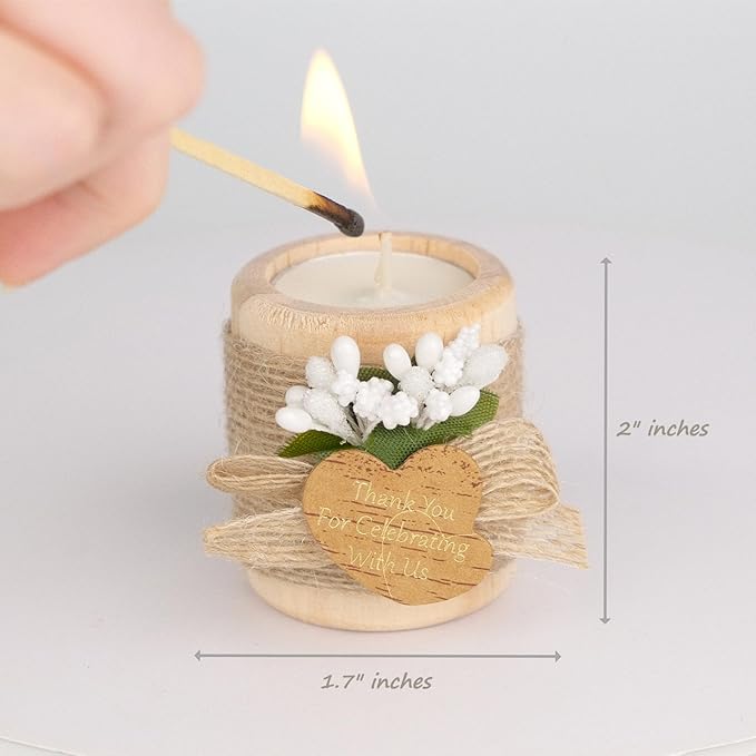 30 Pack Wedding Favors Wood Tealight Candle Holders, Bridal Shower Favors for Guests Bulk, Baptism/Baby Shower Centerpieces for Tables, Wood Cylinder Candle Set for Baby Shower Decorations