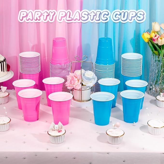 KesaPlan 100PCS 16oz Plastic Cups Bulk, Blue and Pink Disposable Cups for Gender Reveal Party Supplies, Drinking Cups for Baby Shower Decoration, Birthday, Family Gathering, Holiday Theme Events