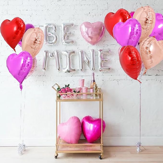 TONIFUL 30Pcs 18 Inch Heart Balloons Red Hot Pink Rose Gold Valentine’s Day Heart Shape Foil Mylar Balloons Decoration for Valentine's Day Wedding Bridal Shower Anniversary Engagement Party Supplies