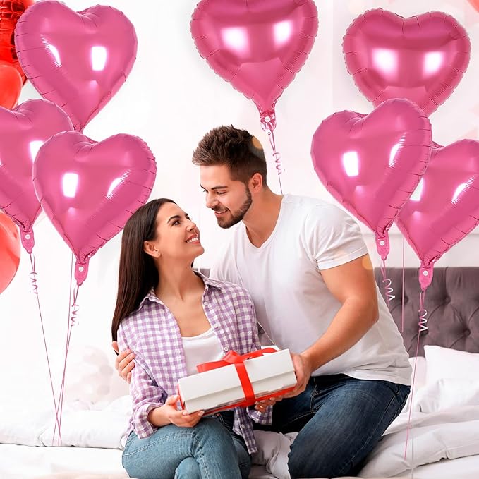 12 Pcs Pink Heart Balloons,18 inch Heart Shape Foil Balloons Love Balloons Valentine Balloons for Birthday Party Wedding Engagement Party Baby Shower Valentine Day Decorations (deep pink)