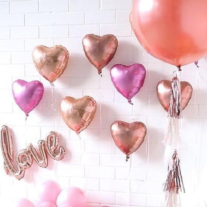 Rose Gold Pink Heart Balloons,12Pcs 18 Inch Pastel Pink Helium Foil Love Heart Shaped Balloons for Wedding Bridal Engagement Party Anniversary Birthday Baby Shower Valentines Day Decorations
