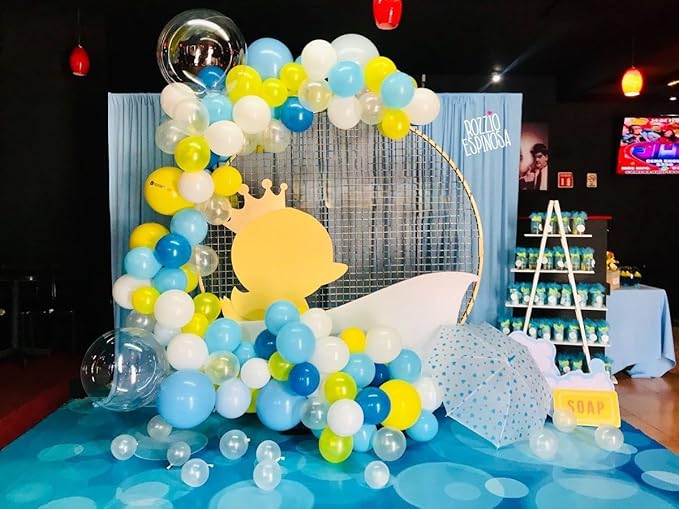 Blue Yellow Balloon, 60 PCS 12 Inch Cartoon Theme Balloons Blue Yellow and White Balloons for Kids Cartoon Party Baby Shower Duck Birthday Party Decorations