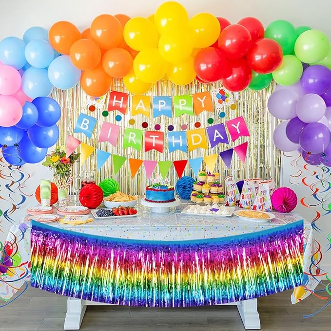 BEISHIDA 3 Packs Metallic Foil Fringe Garland Dark Rainbow Wall Hanging Tinsel Fringe Banners for Halloween Car Floats Bridal Shower Wedding Birthday Easter Graduation Holiday Party Decoration(30 Feet