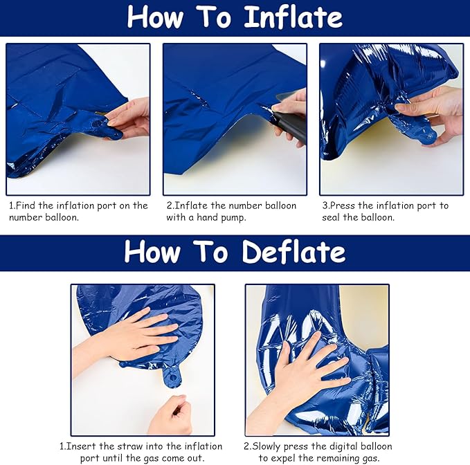 Navy Blue Foil Balloon Number 4, 40'' Giant Self Inflating Number Balloons Set 0-9, Large Dark Blue Number 4 Helium Balloon for Boys 4th Birthday Anniversary Party Decorations Supplies