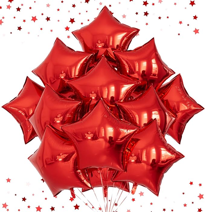Red Star Balloons, 20Pcs 18 Inch Red Foil Balloons Big Star Shaped Balloon Helium Mylar Star Balloon for Christmas Birthday Anniversary Wedding Valentines Day Party Decorations
