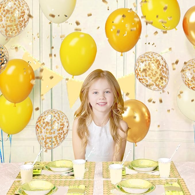 Paready Yellow and Gold Balloon Set - 50Pcs 12 Inch Metallic Gold Confetti and Light Lemon Latex Balloons for Baby Shower, Bee Party, Sunflower Fall Birthday Decorations