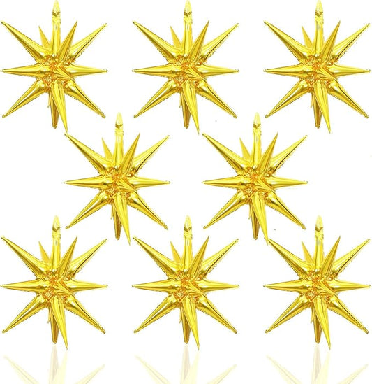 8PCS Gold Star Balloons, 22Inch Large Explosion Star Balloons Aluminum Foil Balloon for Birthday Party Wedding Anniversary New Year Graduation Party Decorations Supplies