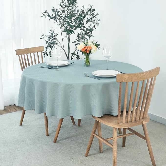 maxmill Round Weaved Texture Design Tablecloth Spill-Proof Wrinkle Free Soft Washable Table Cloth for Circular Table Cover, for Dining Room Banquet Parties Holiday Dinner, 90 Inch Dusty Blue