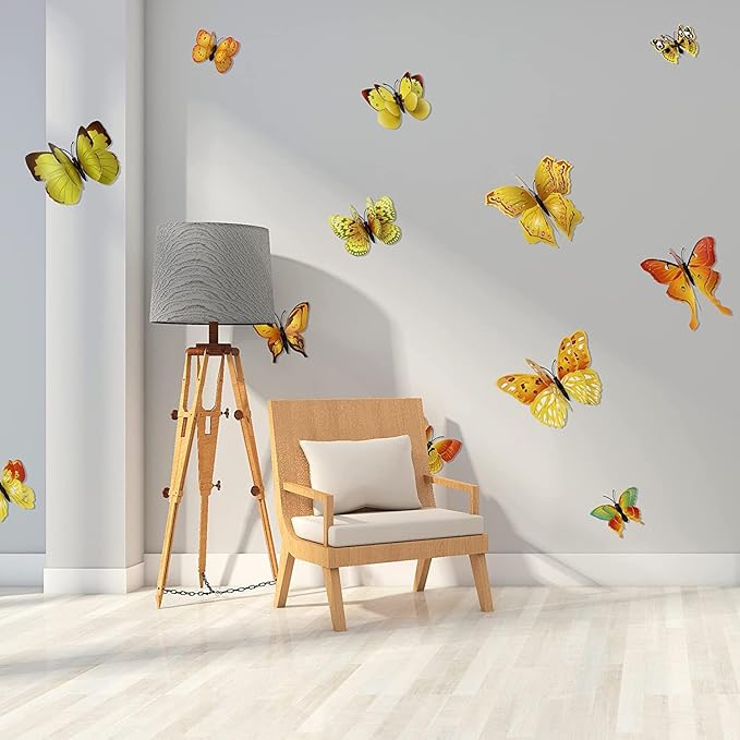 Butterfly Wall Decor 24/48 PCS, 3D Butterflies Stickers for Party Decorations with Magnets(Gold, 24)