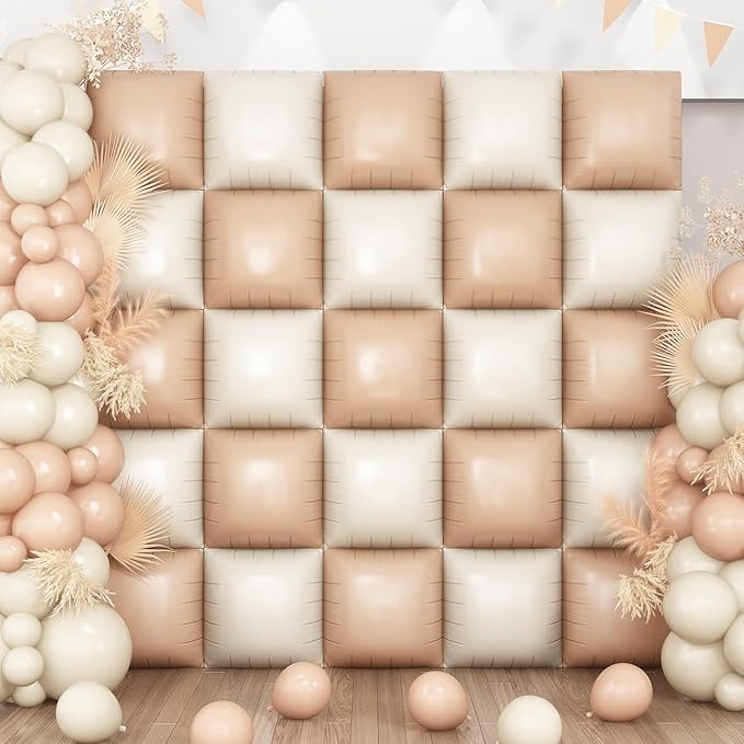 Cream Square Foil Balloon Wall, 25 PCS Double Sided Khaki Apricot Balloons Matte Beige Nude Balloon Backdrop for Baby Shower Decoration Wedding Boho Birthday Party Decoration