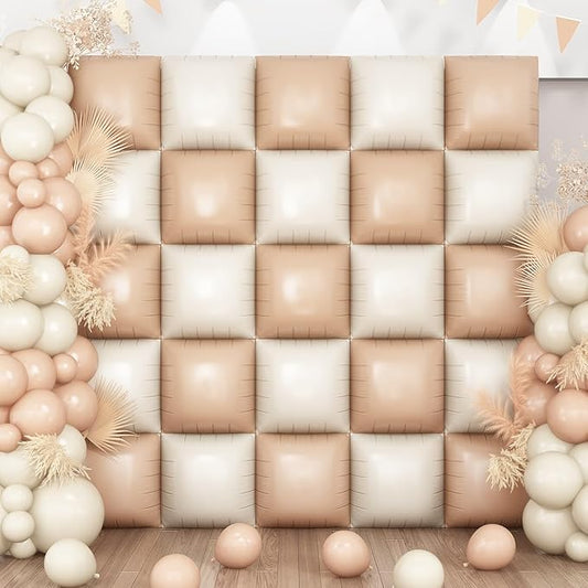 Cream Square Foil Balloon Wall, 25 PCS Double Sided Khaki Apricot Balloons Matte Beige Nude Balloon Backdrop for Baby Shower Decoration Wedding Boho Birthday Party Decoration