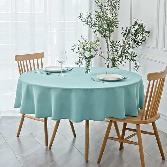 maxmill Round Textured Tablecloth Spill-Proof Wrinkle Free Soft Jacquard Table Cloth for Round Table Cover, for Dining Room Buffet Banquet Parties Holiday Dinner, 70 Inch, Turquoise