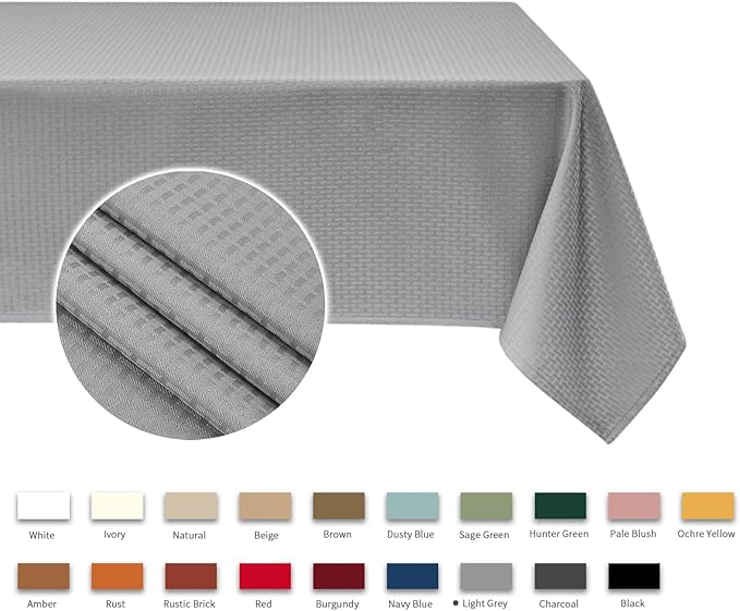 maxmill Square Tablecloth Water Resistance Antiwrinkle Spill Proof Weaved Texture Table Cloth, Decorative Fabric Table Cover for Banquet Parties Event Holiday Dinner, 70 x 70 Inch, Light Grey